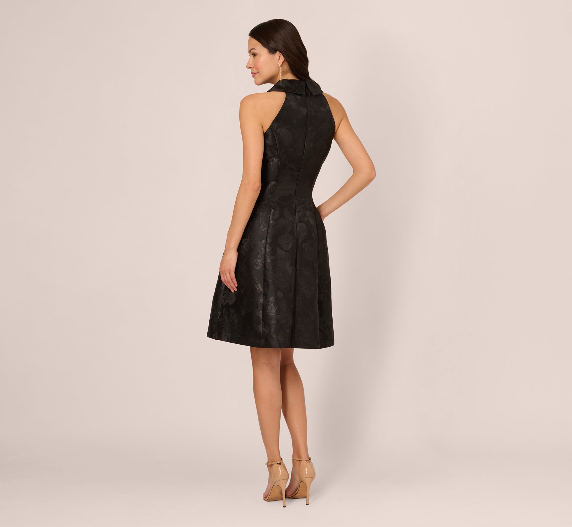 Jacquard Tuxedo Midi Dress With Surplice Neckline In Black