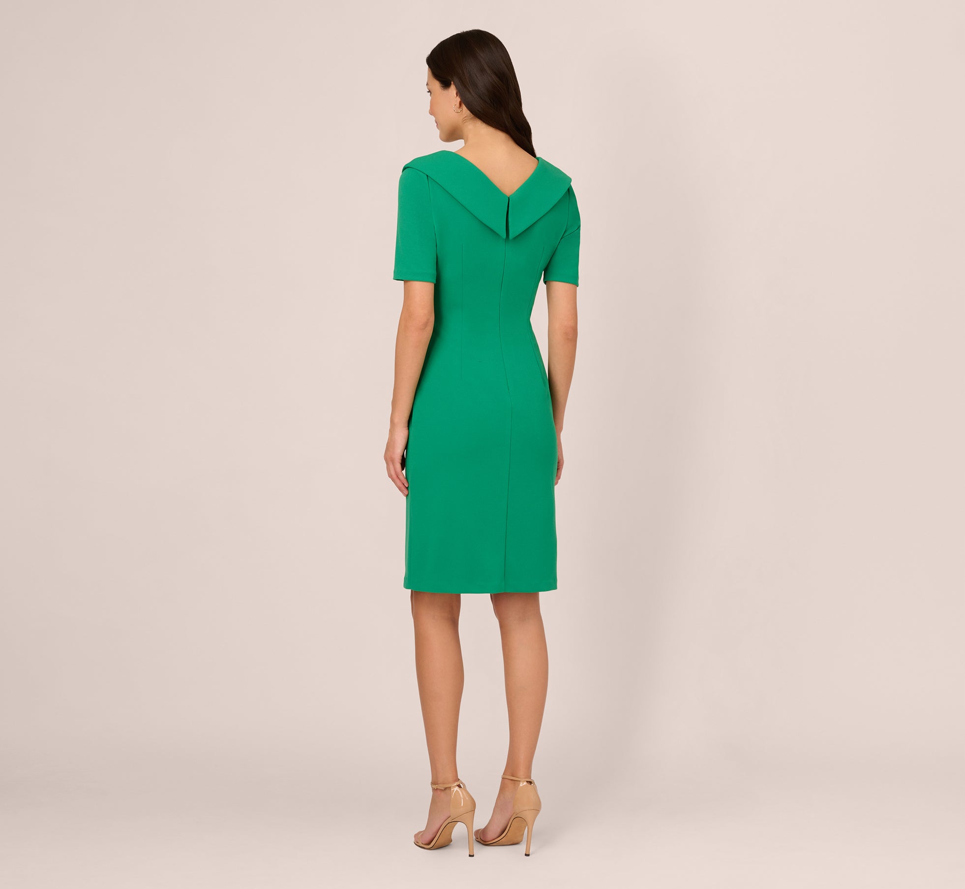 Short Sleeves Sheath Dress With Asymmetrical Neckline In Vivid