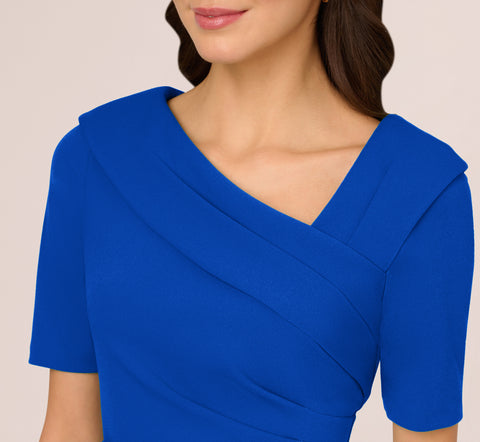 Short Sleeves Sheath Dress With Asymmetrical Neckline In Violet Cobalt