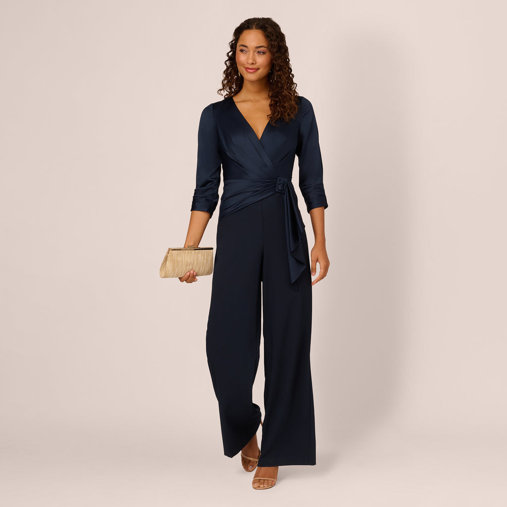 Plus Size Drape Sleeve Wide Leg Jumpsuit in Blue