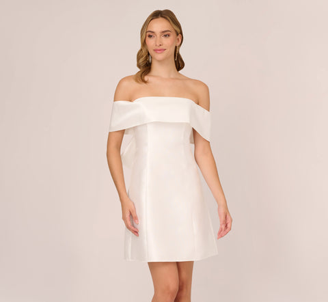 Off The Shoulder Mikado Dress With Bow Back In Ivory