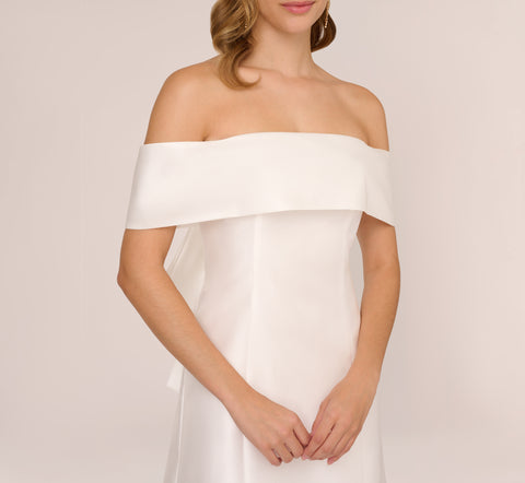 Off The Shoulder Mikado Dress With Bow Back In Ivory