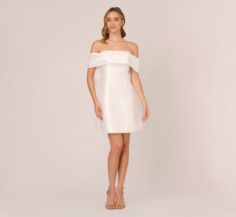 Off The Shoulder Mikado Dress With Bow Back In Ivory