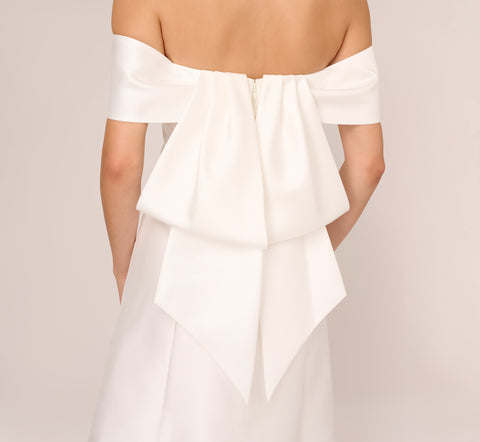 Off The Shoulder Mikado Dress With Bow Back In Ivory