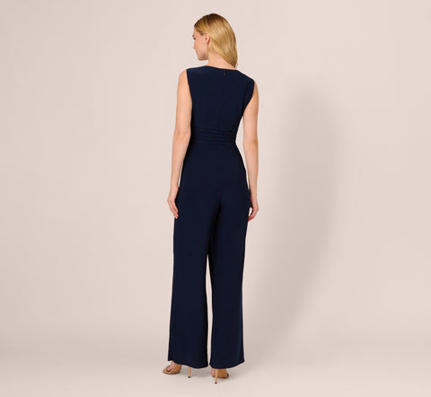 Jersey Sleeveless Pintuck Jumpsuit With Wide Legs In Midnight