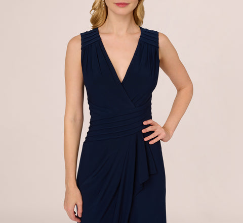 Jersey Sleeveless Pintuck Jumpsuit With Wide Legs In Midnight