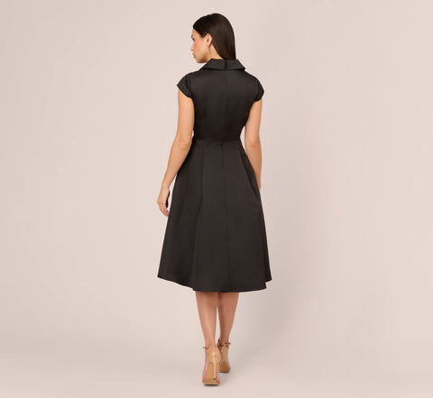 Cap Sleeve Mikado Midi Dress With High Low Skirt In Black