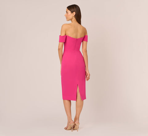 Off The Shoulder Midi Dress With Sweetheart Neckline In Brilliant Fuchsia