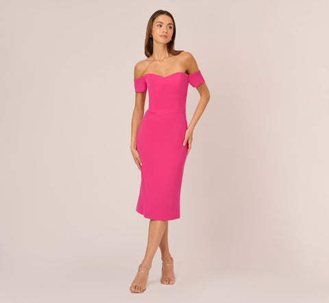 Off The Shoulder Midi Dress With Sweetheart Neckline In Brilliant Fuchsia