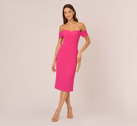 Off The Shoulder Midi Dress With Sweetheart Neckline In Brilliant Fuchsia