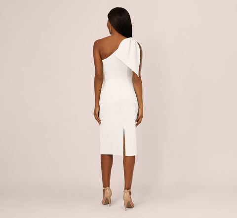 One Shoulder Midi Dress With Bow Accent In Ivory