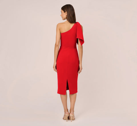 One Shoulder Midi Dress With Bow Accent In Red