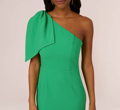 One Shoulder Midi Dress With Bow Accent In Summer Green