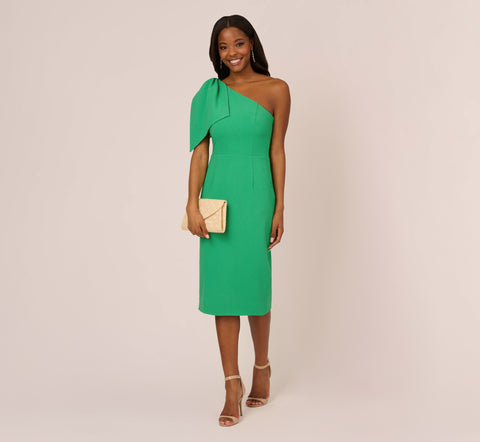 One Shoulder Midi Dress With Bow Accent In Summer Green