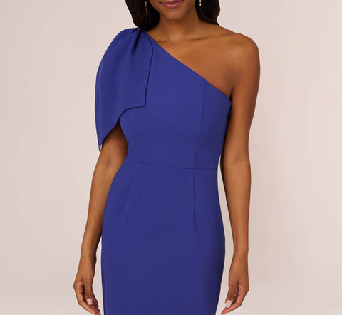 One Shoulder Midi Dress With Bow Accent In Disco Indigo