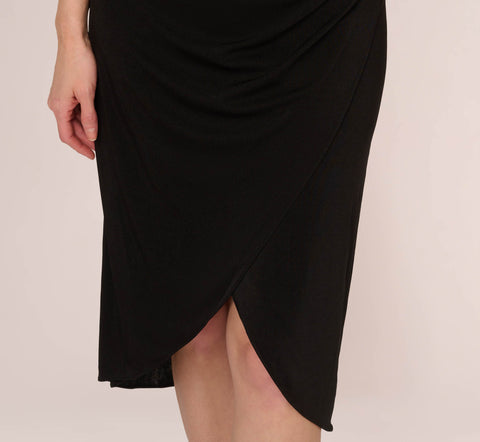 Halter Cocktail Dress With Faux Wrap Skirt In Black