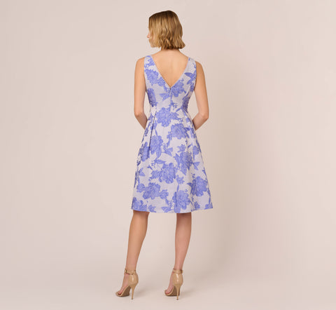 Floral Jacquard Fit And Flare Dress With Midi Skirt In Peri Cruise