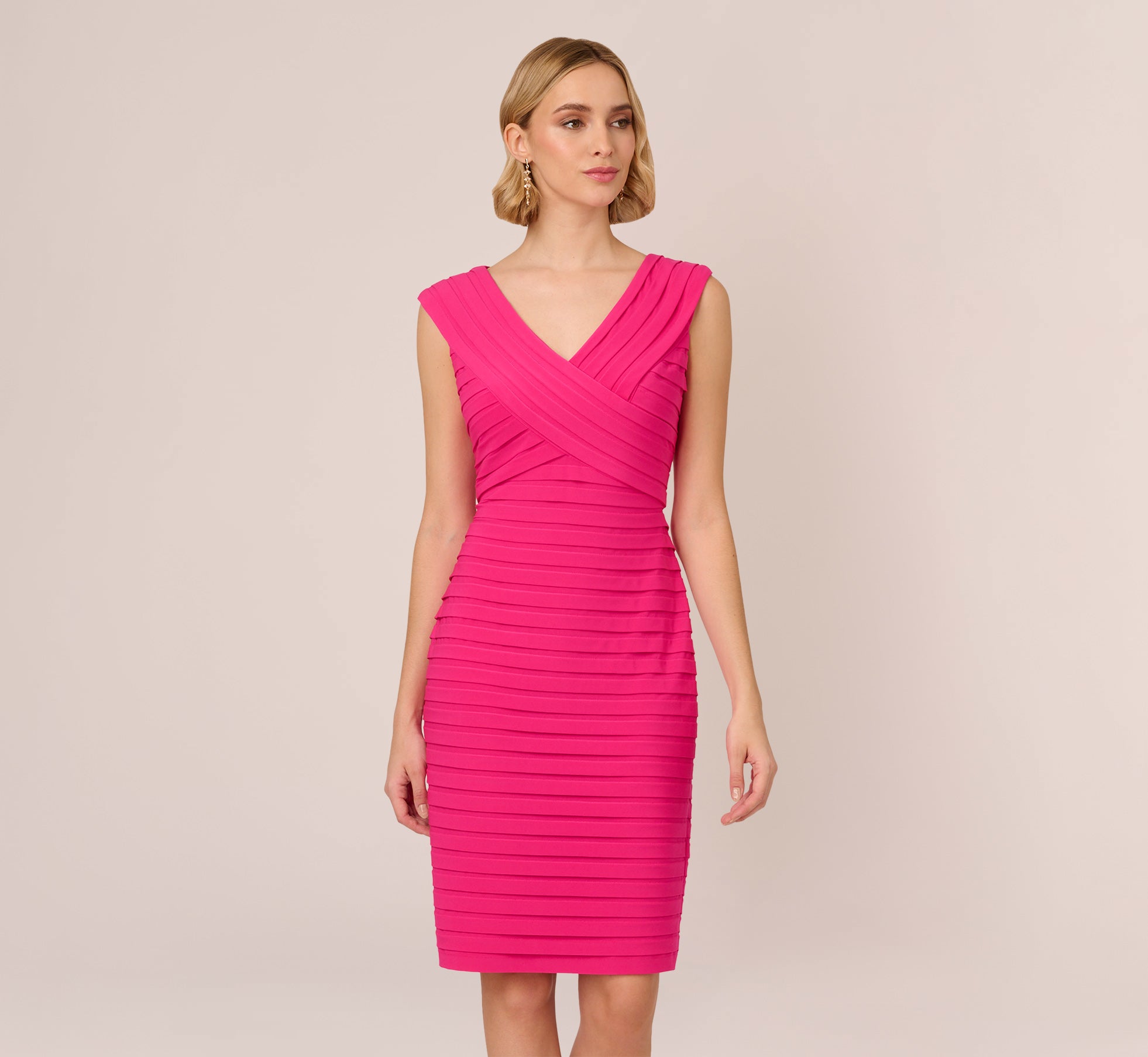 Banded Jersey Sheath Dress With Extended Shoulders In Electric