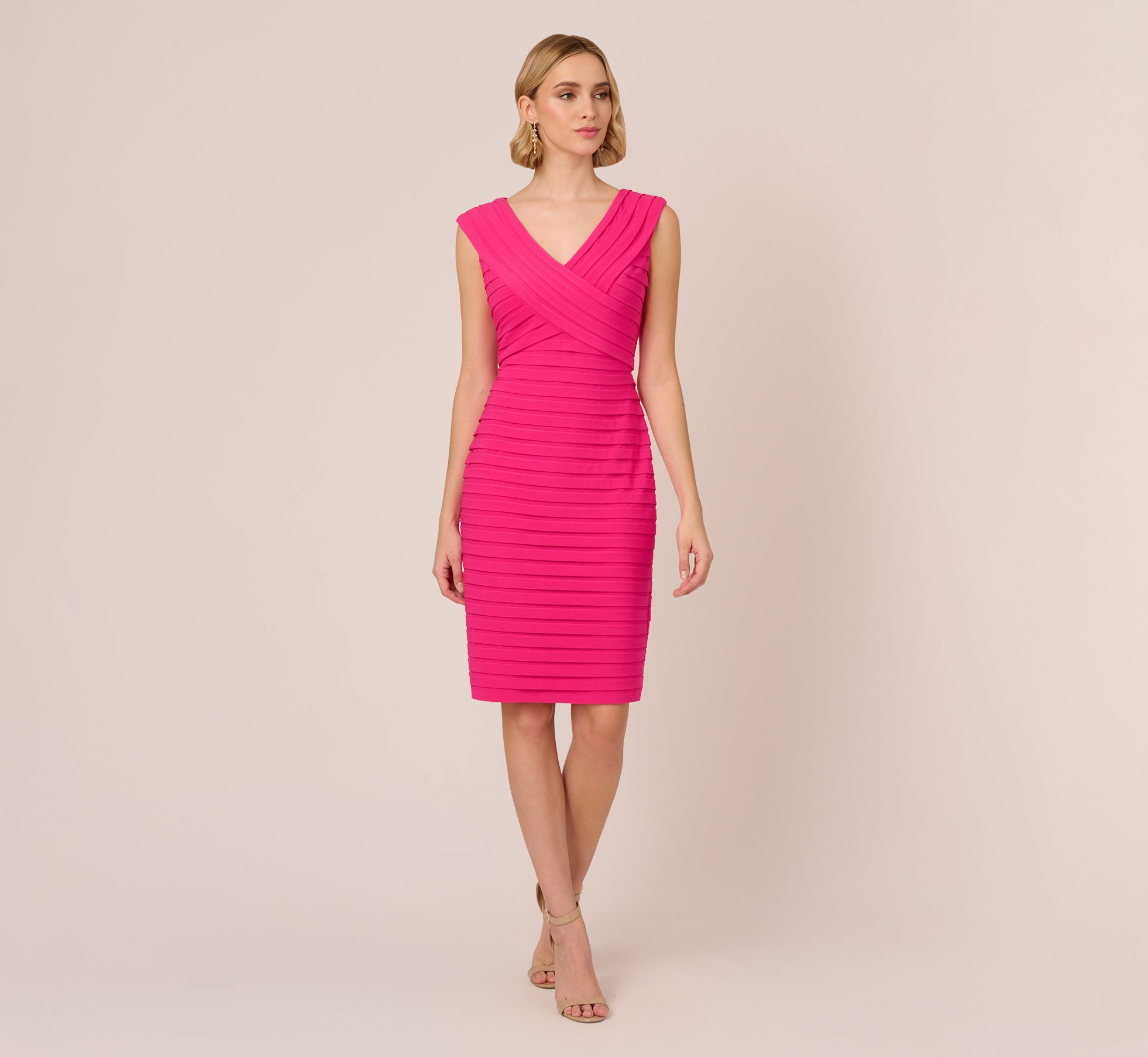 Banded Jersey Sheath Dress With Extended Shoulders In Electric