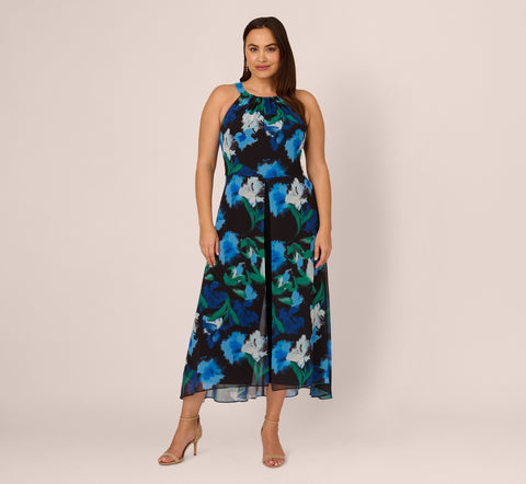 Adrianna Papell Plus Size Floral print Halter Jumpsuit Black Multi