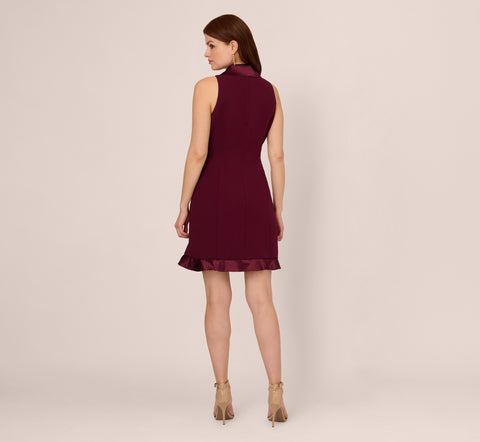 Sleeveless Crepe Tuxedo Dress With Charmeuse Accents In Cabernet