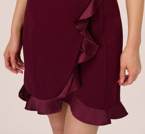 Sleeveless Crepe Tuxedo Dress With Charmeuse Accents In Cabernet