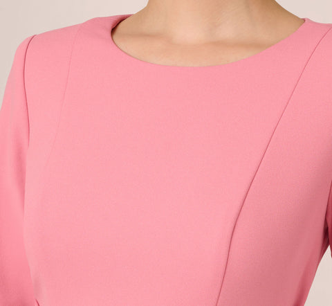 Three Quarter Sleeve Colorblock Dress With Tie Front In Pink Red