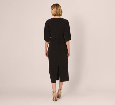 Jersey Midi Dress With Dolman Short Sleeves In Black