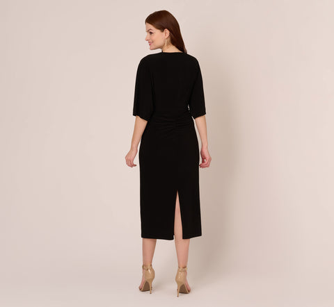 Jersey Midi Dress With Dolman Short Sleeves In Black
