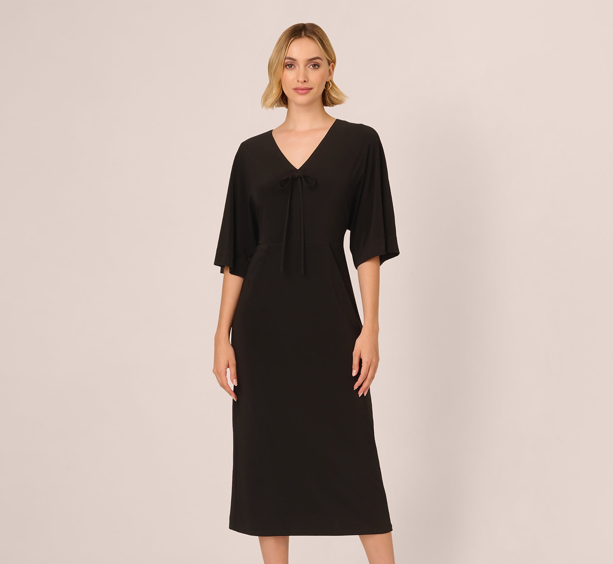 Jersey Midi Dress With Dolman Short Sleeves In Black 1