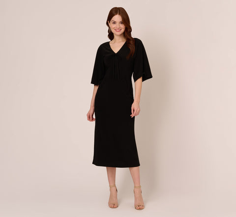 Jersey Midi Dress With Dolman Short Sleeves In Black