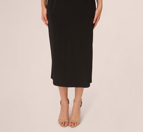 Jersey Midi Dress With Dolman Short Sleeves In Black