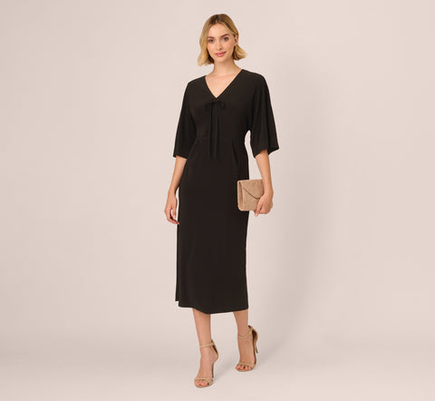 Jersey Midi Dress With Dolman Short Sleeves In Black