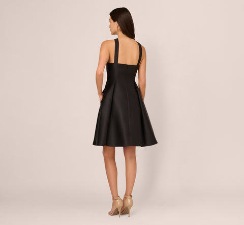 Halter Mikado Dress With Jeweled Ring Accent In Black