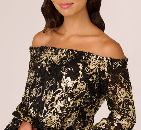 Lace And Crepe Jumpsuit In Black Gold