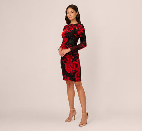 Burnout Velvet Sheath Dress In Black Red