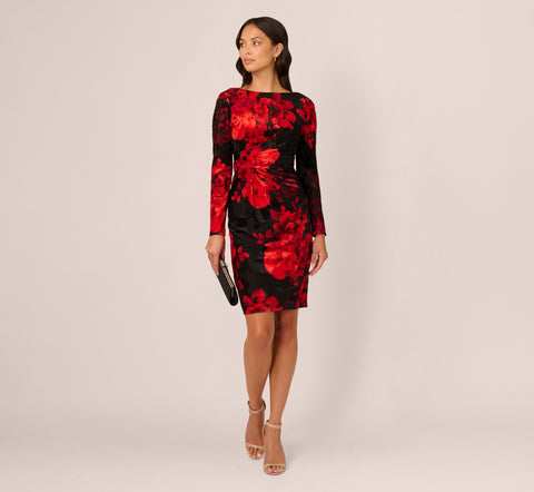 Burnout Velvet Sheath Dress In Black Red