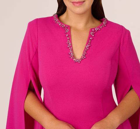 Plus Size Knit Crepe Jewel Short Dress In Berry Rose