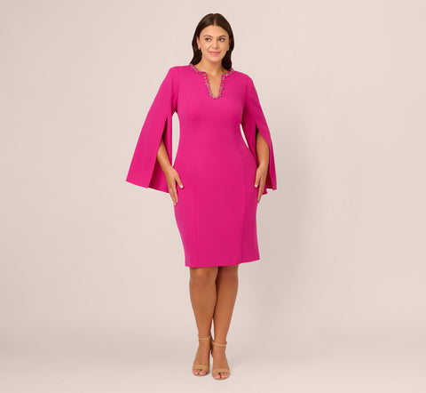 Plus Size Knit Crepe Jewel Short Dress In Berry Rose