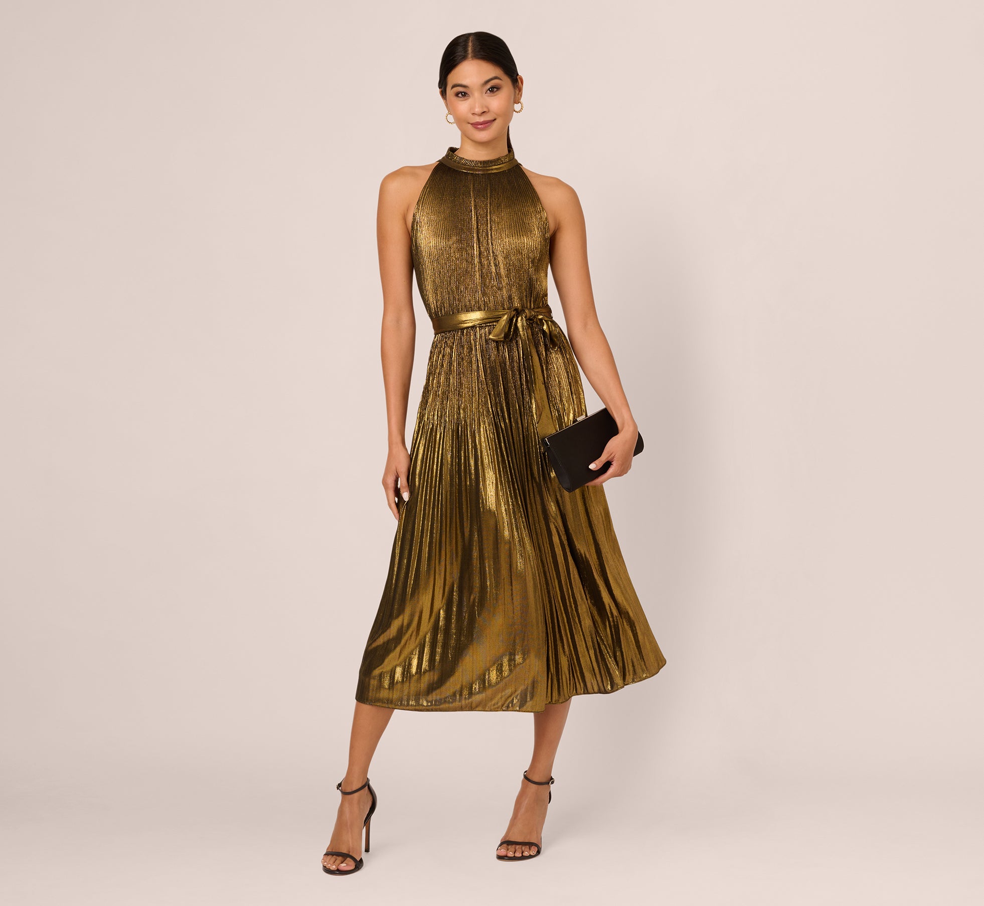 Gold pleated dress best sale