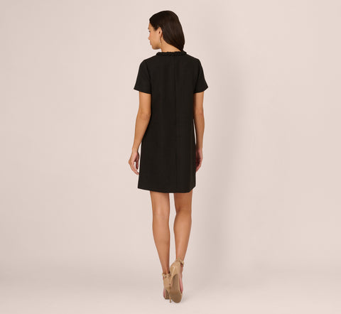 Tweed Sheath Dress With Short Sleeves In Black