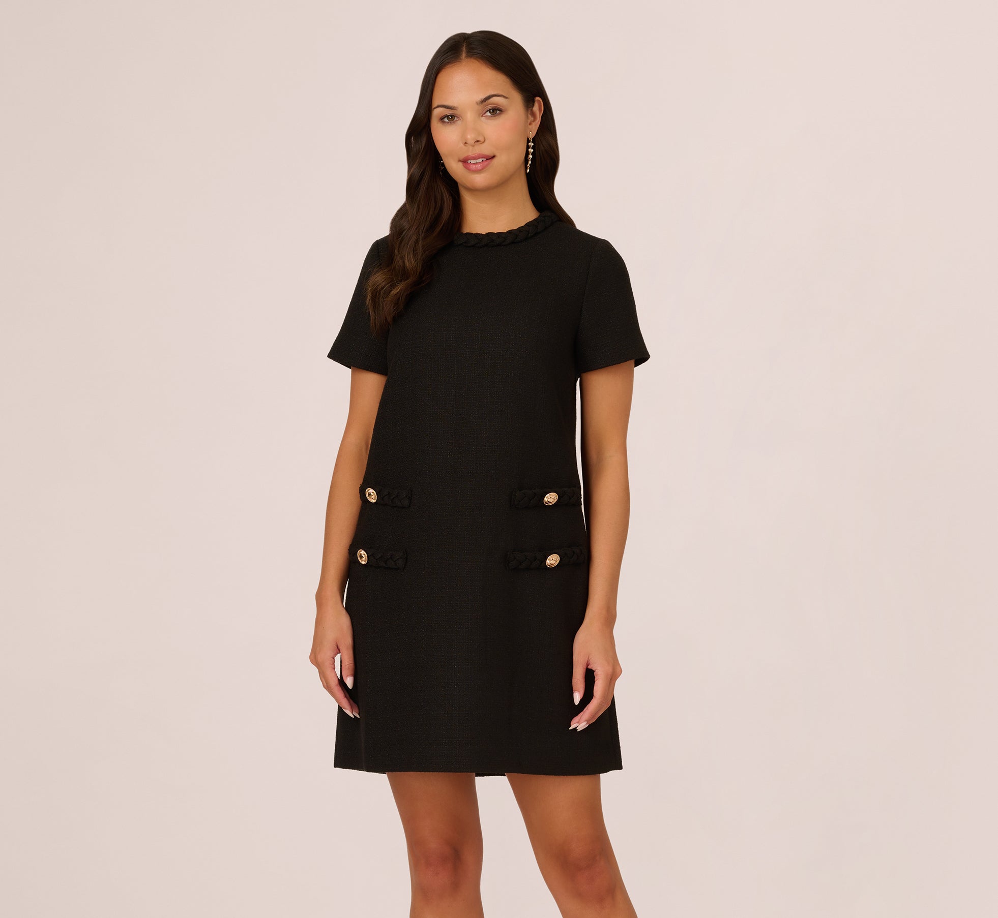 Tweed Sheath Dress With Short Sleeves In Black 1