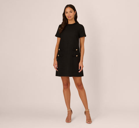 Tweed Sheath Dress With Short Sleeves In Black