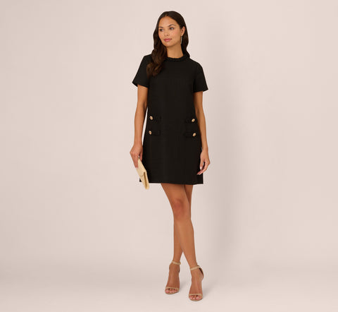 Tweed Sheath Dress With Short Sleeves In Black