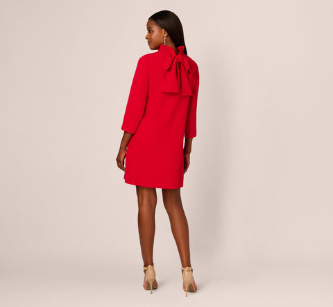 Ruffle Mock Neck A Line Shift Dress In Red