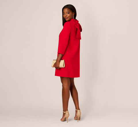 Ruffle Mock Neck A Line Shift Dress In Red