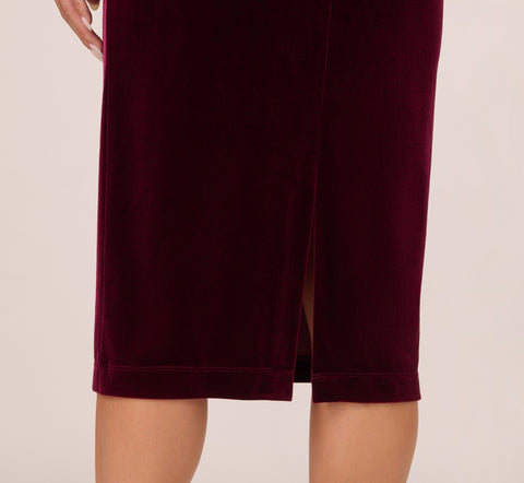 Long Sleeve Velvet Dress With Asymmetric Cutout Neckline In Burgundy