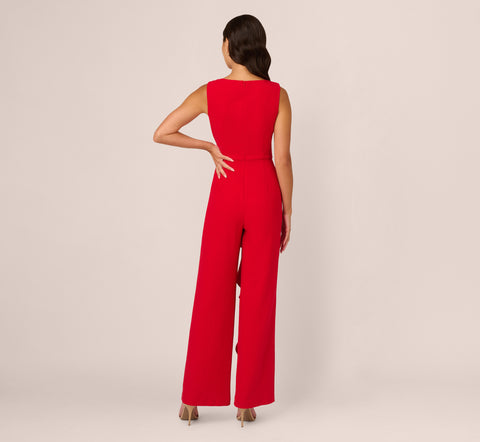 Knit Crepe Ruffle Jumpsuit In Super Red