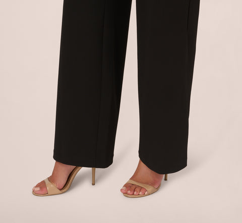 Knit Crepe Wide Leg Jumpsuit With Bell Sleeves In Black