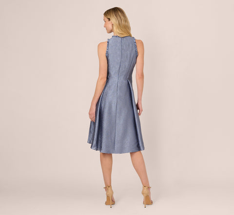 High Low Fit And Flare Crinkle Jacquard Dress In Spring Blue